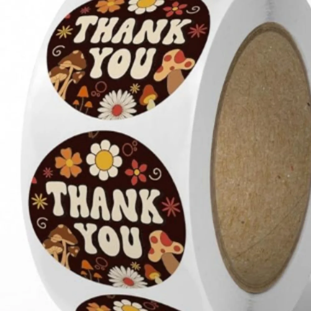 50 thank you mushroom stickers